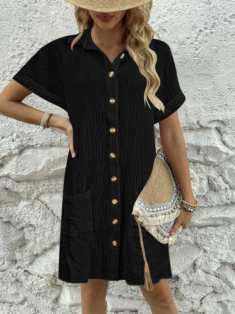 R&B | Einfarbiges Hemdkleid mit Revers und Knöpfen