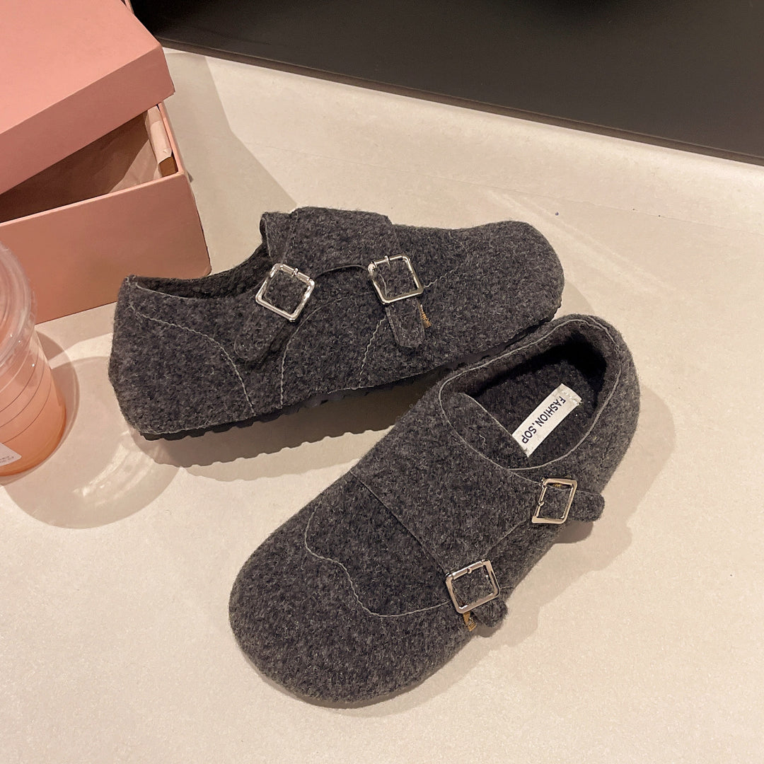 Damen Fleece-Hausschuhe mit praktischem Doppelschnallenverschluss R&B