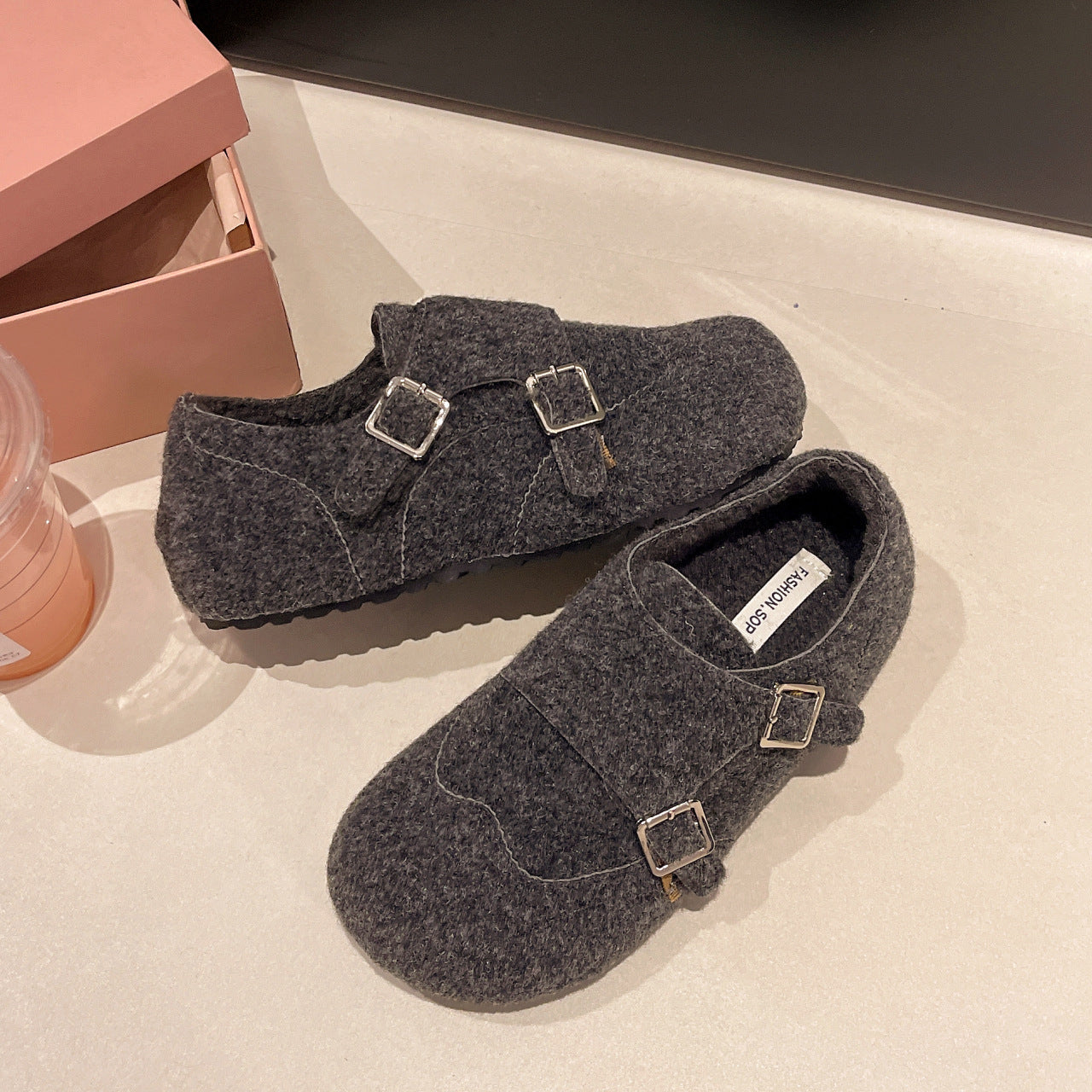 Damen Fleece-Hausschuhe mit praktischem Doppelschnallenverschluss EB