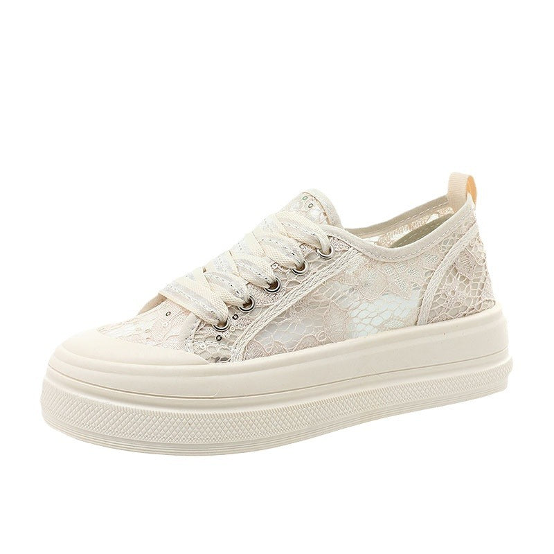Damen modische Plateausneaker mit floraler Spitze und bequemer Sohle R&B