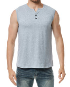 Herren ärmelloses Henley-Shirt mit modernen Knopfdetails