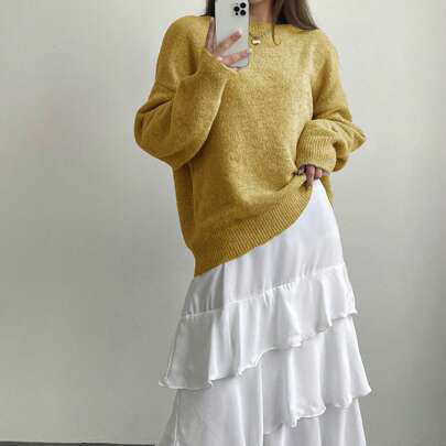Damen Lässiger Strickpullover mit weitem Schnitt und komfortabler Passform R&B