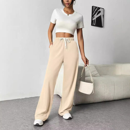 Damen Bequeme Freizeithose mit elastischem Bund und weitem Schnitt R&B