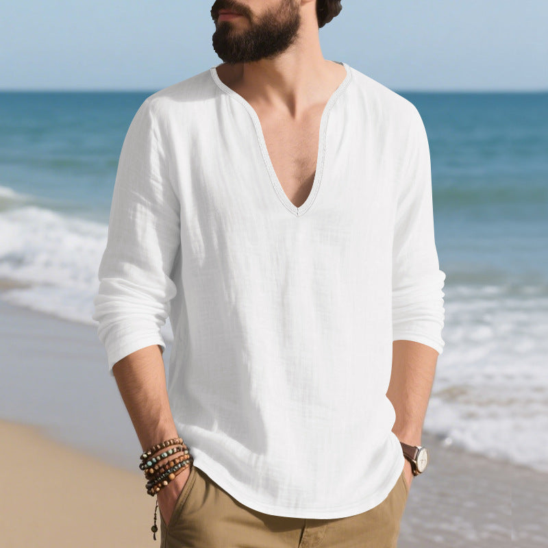 Herren lässiges Langarmshirt mit V-Ausschnitt aus hochwertigem Baumwollmix R&B