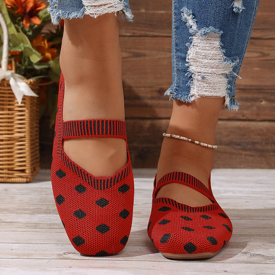 Damen Ballerinas mit elastischem Riemen und Polka-Dots R&B