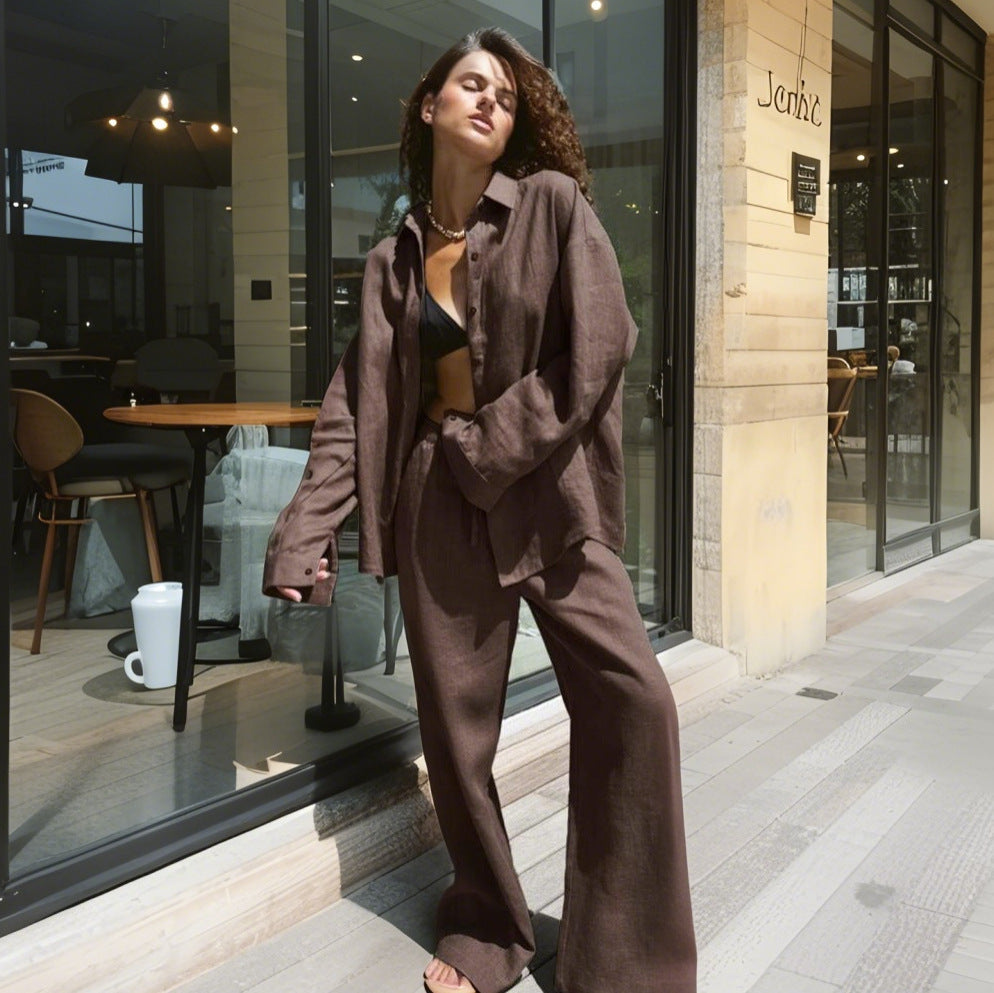 Damen Bequemer Leinen-Loungewear-Anzug R&B