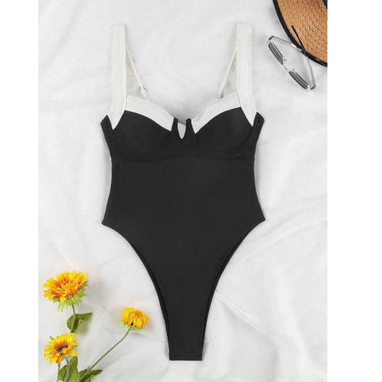 Damen Eleganter Hochschneider-Badeanzug mit modischen Trägerdetails R&B