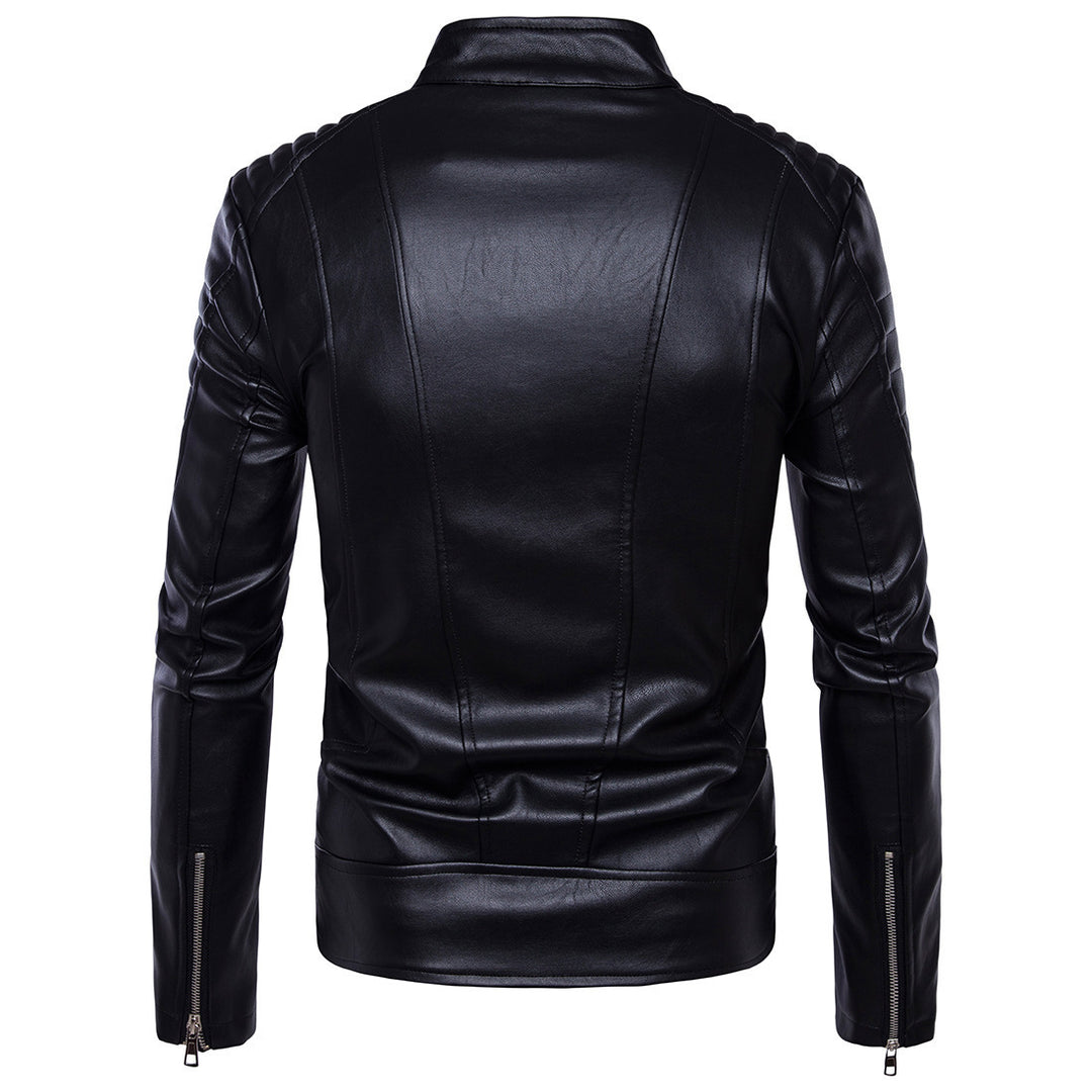 Herren Kunstleder Bikerjacke mit gesteppter Schulter R&B