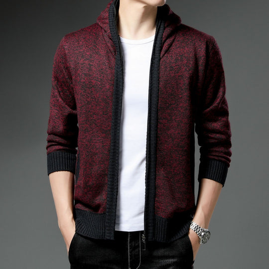 Herren Moderne Strickjacke mit Kapuze und schwarz-weißen Akzenten R&B