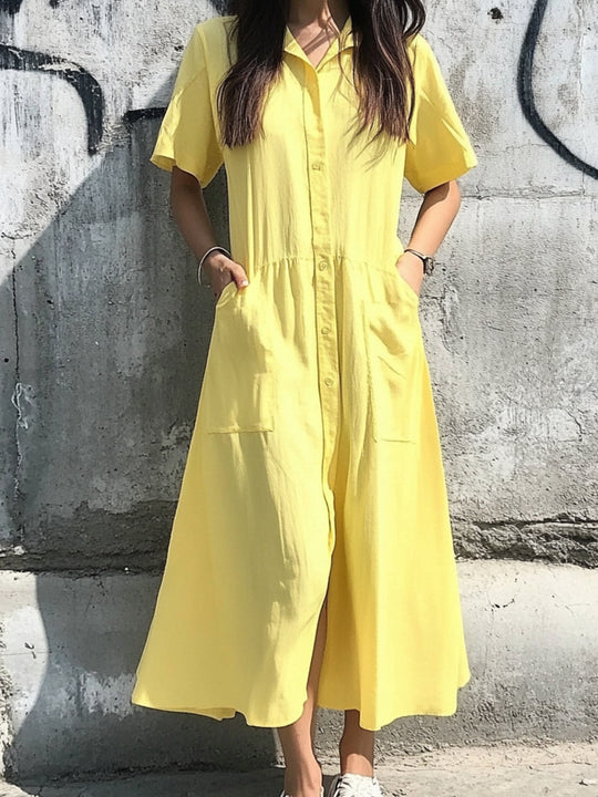 Damen Hemdkleid mit Taschen und knöpfbarem Design R&B
