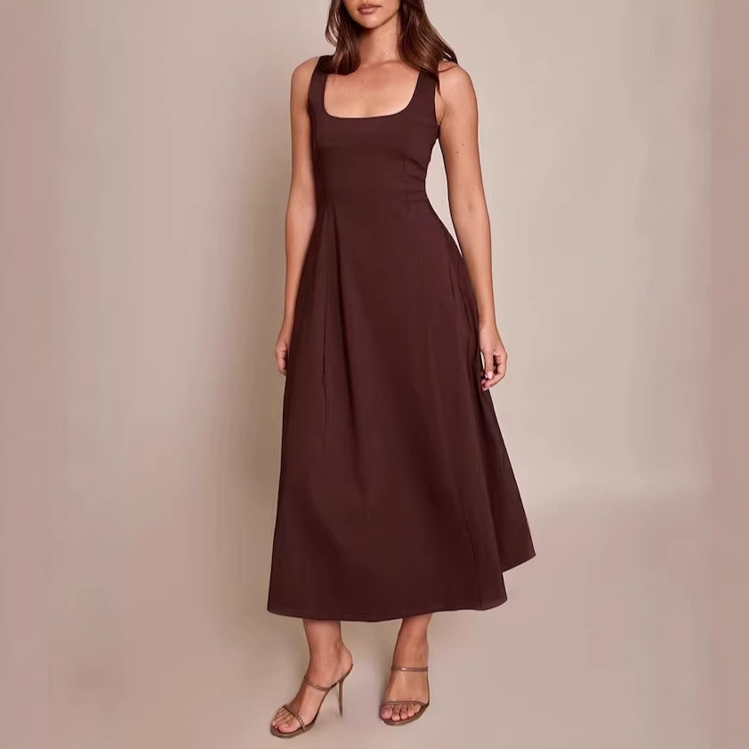 Damen Midikleid mit quadratischem Ausschnitt und weitem Rock R&B