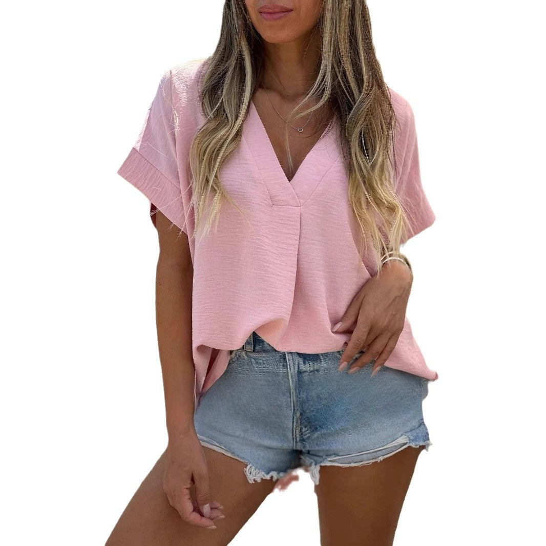 Damen Oversize Leinenbluse mit V-Ausschnitt und lässigem Schnitt R&B