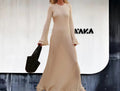 Damen Elegantes Maxikleid mit raffiniertem Rippdesign und fransigen Ärmeln R&B
