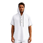 R&B | Leinen-Knopf-Strand-Kapuzen-Henley-Shirt