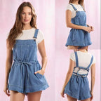 Damen Jeans-Latzkleid mit verstellbaren Trägern und praktischem Kordelzug