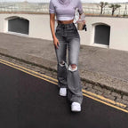 Damen lässige Bootcut Jeans mit Destroyed-Details