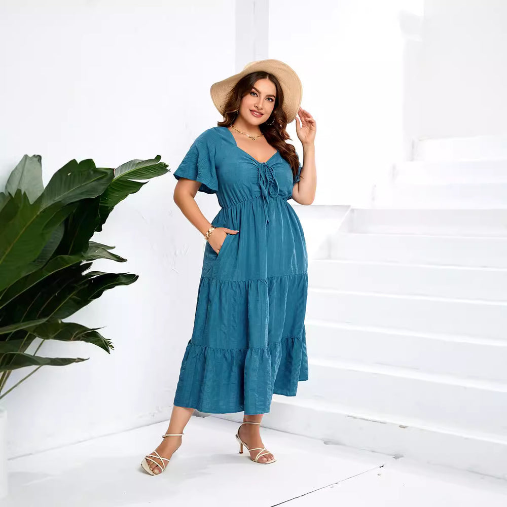 Damen Sommerliches Midikleid mit schmeichelndem Taillenzug und luftigen Ärmeln R&B