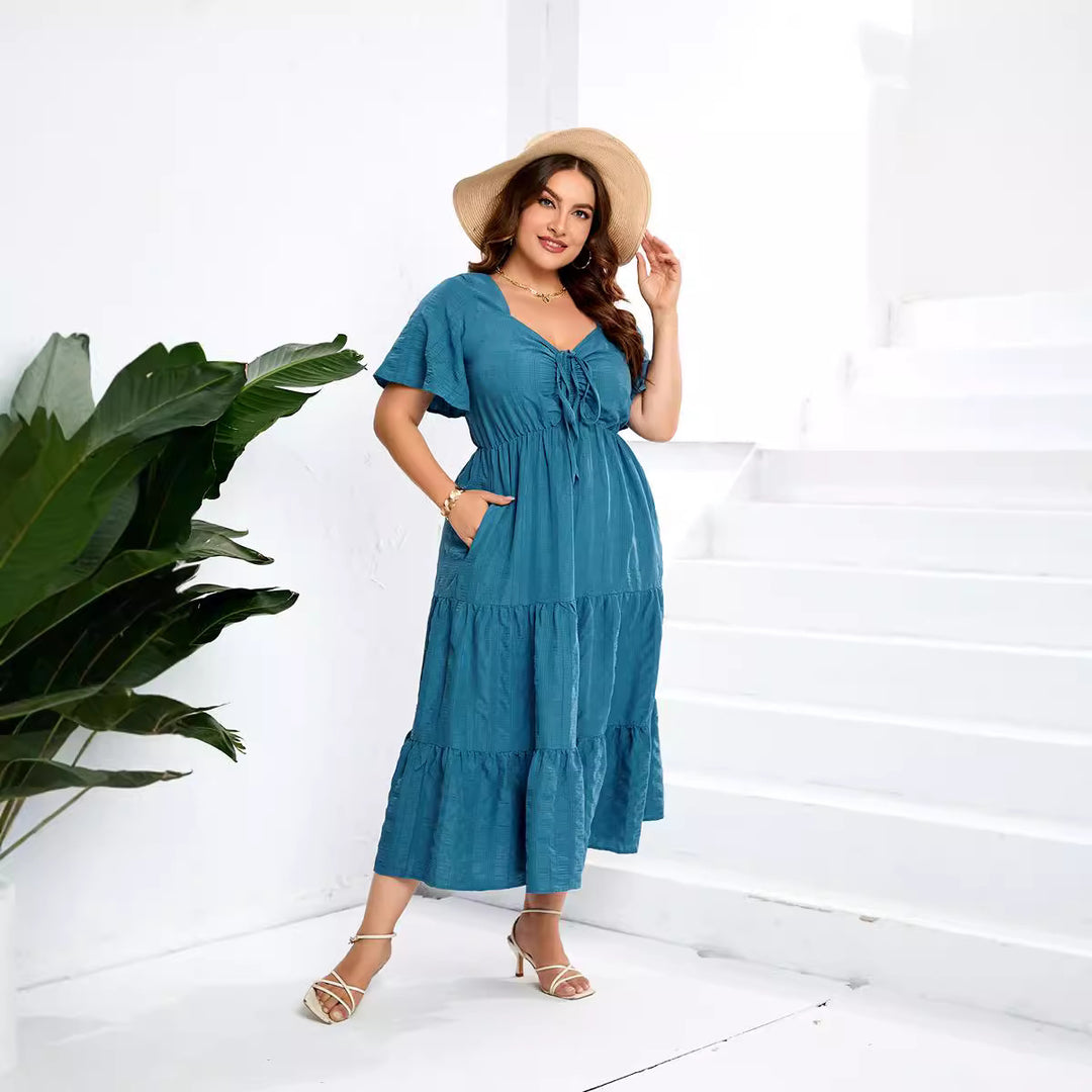 Damen Sommerliches Midikleid mit schmeichelndem Taillenzug und luftigen Ärmeln R&B