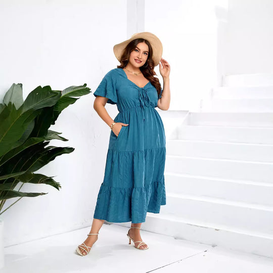 Damen Sommerliches Midikleid mit schmeichelndem Taillenzug und luftigen Ärmeln R&B