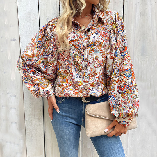 Damen Modische Bluse mit Volants und Paisleymuster R&B
