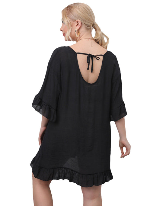 Damen leichtes Strandkleid mit voluminösen Rüschen R&B