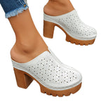 Damen Offene Clogs mit floralem Cut-Out Design und klobigem Absatz R&B