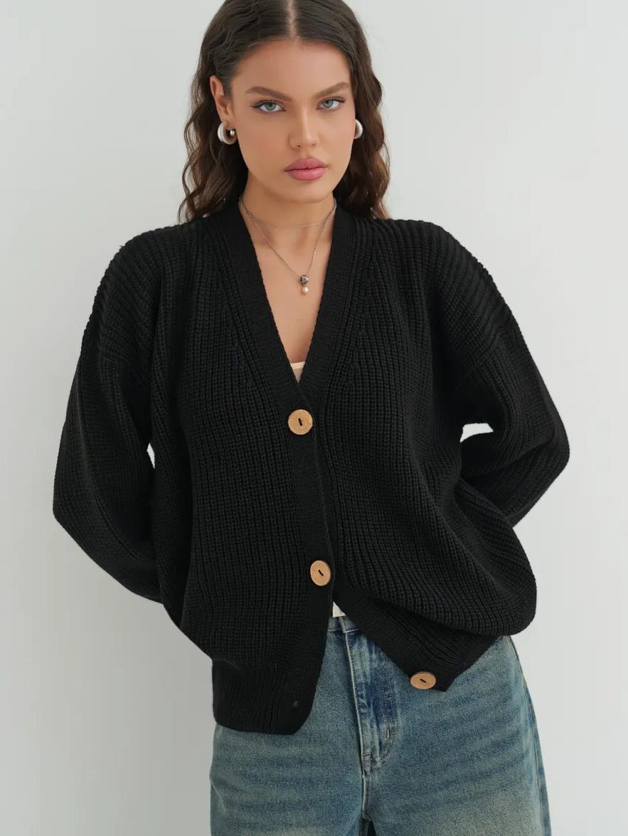 Damen lässige Strickjacke mit praktischen Knopfdetails und OHNE Einschränkung R&B