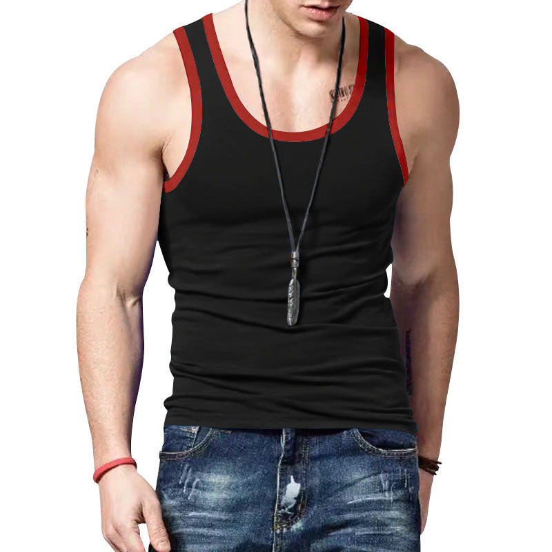 Herren nan eng anliegendes Sport-Top aus elastischem Baumwollmix mit kontrastierter Einfassung R&B