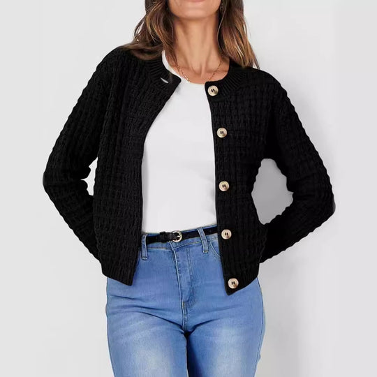 Damen Strukturierte Strickjacke mit Knopfverschluss und feiner Textur R&B
