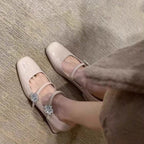 Damen elegante Ballerinas mit modischen Querriemchen und funkelnden Schmuckdetails R&B