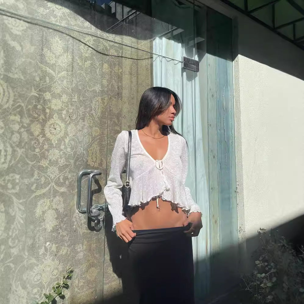 Damen Luftiges Crop-Top mit femininer Schnürung und lässigem Design R&B