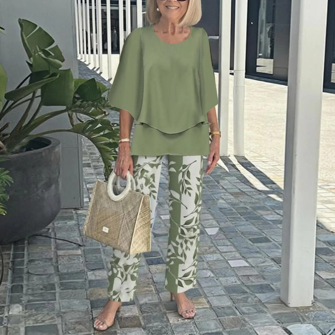 Damen nan Lagen-Tunika mit Cape-Ärmeln und knöchellanger Geradebeinhose mit Grafikprint R&B
