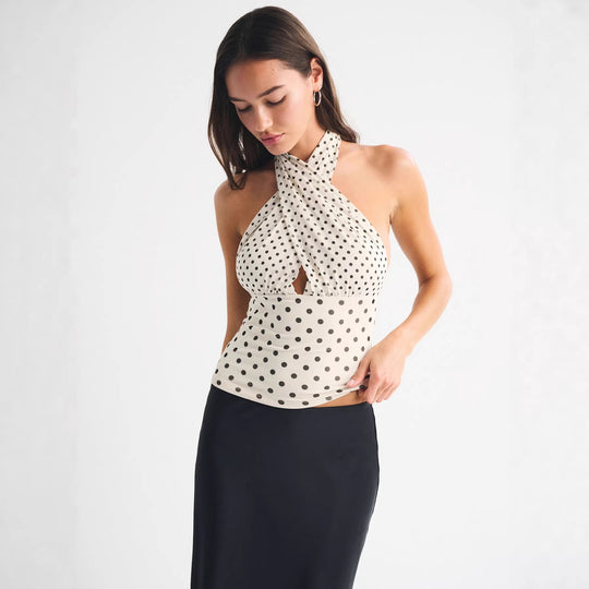 Damen Wickeloberteil mit schickem Punkte-Design und tiefem Ausschnitt R&B
