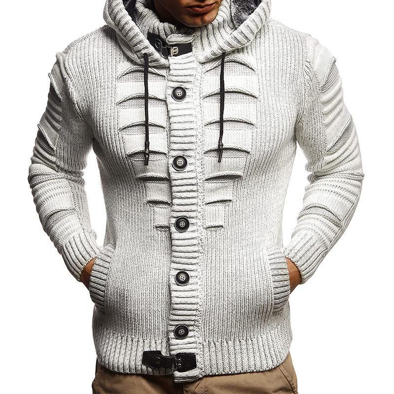 Herren Strickjacke mit Kapuze und dekorativen Knopfdetails R&B