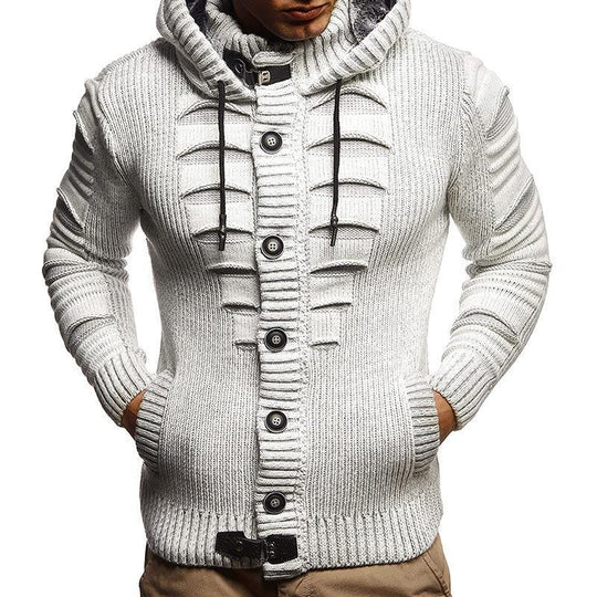 Herren Strickjacke mit Kapuze und dekorativen Knopfdetails R&B
