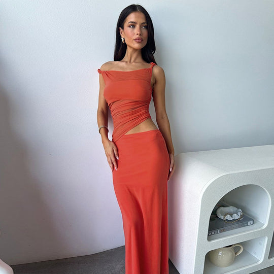 Damen elegantes Wickelkleid mit asymmetrischem Schnitt und figurbetonter Silhouette R&B