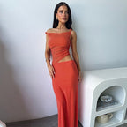 Damen figurbetontes Maxikleid mit asymmetrischem Schnitt und Raffungen R&B