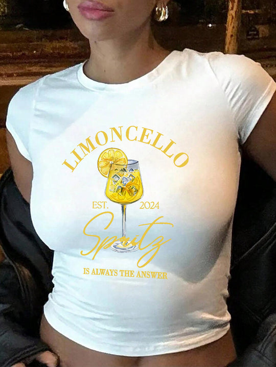 Damen Crop-T-Shirt mit kreativem Cocktail-Design R&B