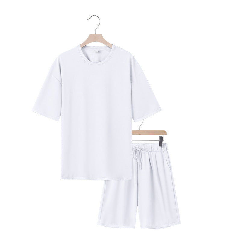 Herren nan entspannter Jersey-Set mit verlängertem Rundhals-T-Shirt und elastischen Kordelzug-Shorts R&B