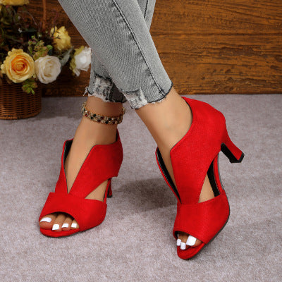 Damen elegante Blockabsatzsandalen mit gekreuzten Riemen R&B