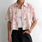 Damen nan kastig geschnittene Kurzarm-Hemdbluse mit floralem Allover-Print, Hemdkragen und kurzem Saum R&B
