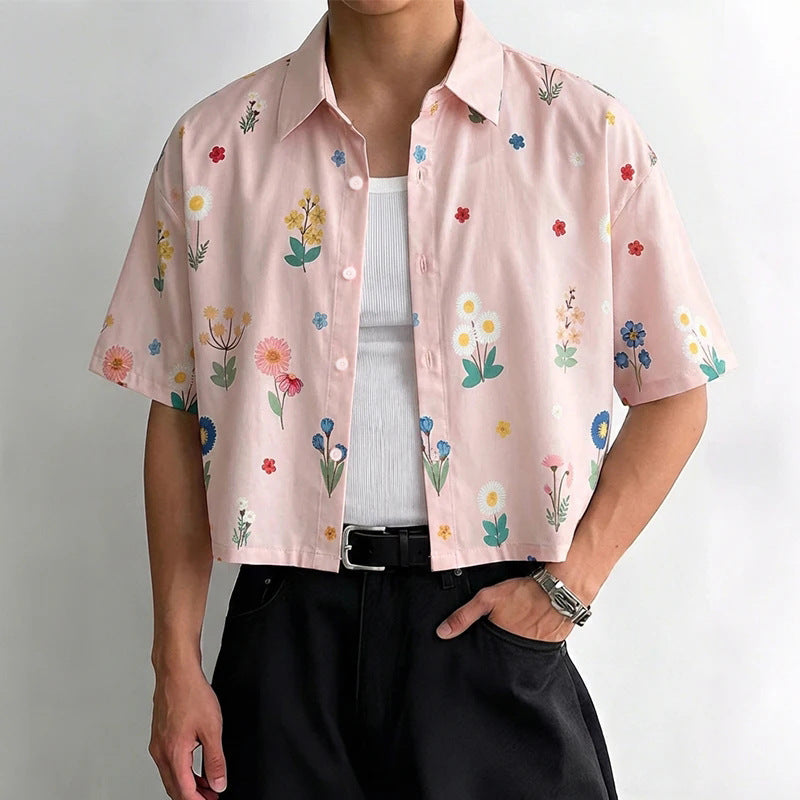 Damen nan kastig geschnittene Kurzarm-Hemdbluse mit floralem Allover-Print, Hemdkragen und kurzem Saum R&B