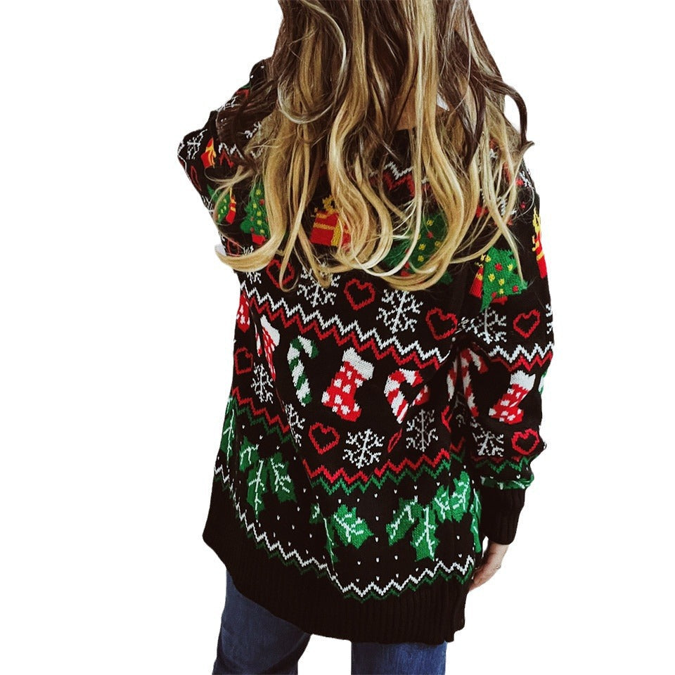 Damen Weihnachts-Strickjacke mit festlichem Design und knöpfbarem Schnitt R&B