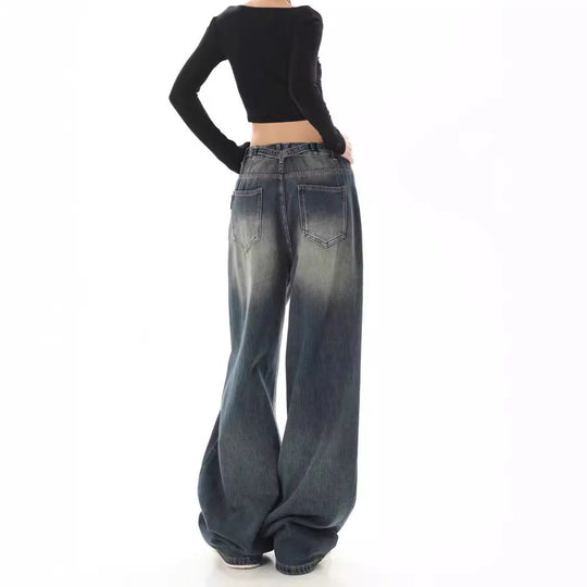 Damen Weite Jeanshose mit hohem Bund R&B