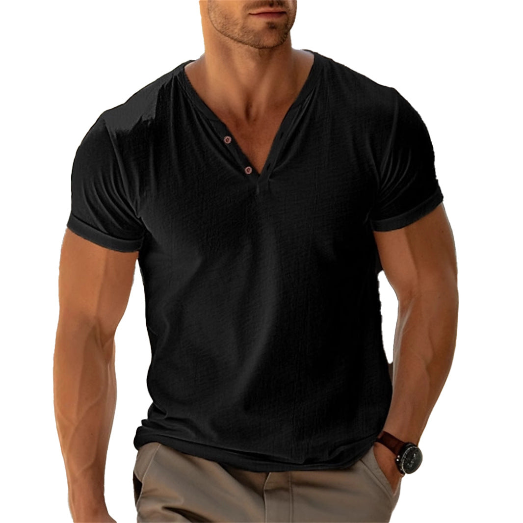 Herren lässiges Henley-T-Shirt mit Knopfleiste und atmungsaktivem Stoff R&B
