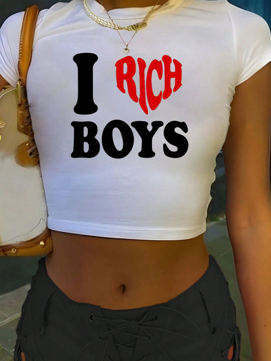 Damen Crop-T-Shirt mit inspirierendem Aufdruck und figurbetontem Schnitt R&B