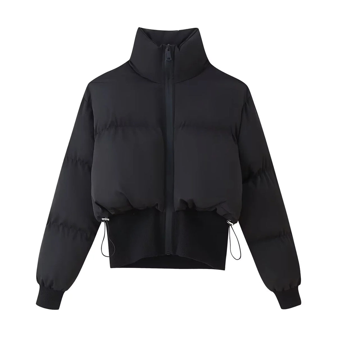 Damen modische cropped Daunenjacke mit hohem Kragen und praktischen Taschen R&B