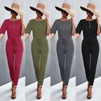 Damen Jumpsuit mit elegantem V-Ausschnitt und praktischen Taschen R&B