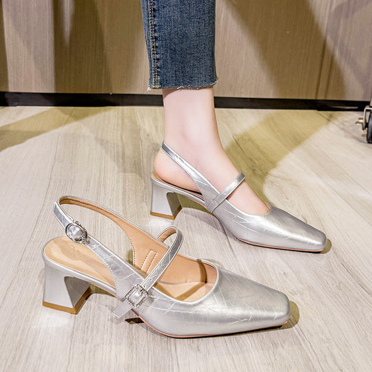 Damen Slingback-Pumps mit elegantem Blockabsatz und verziertem Riemen R&B
