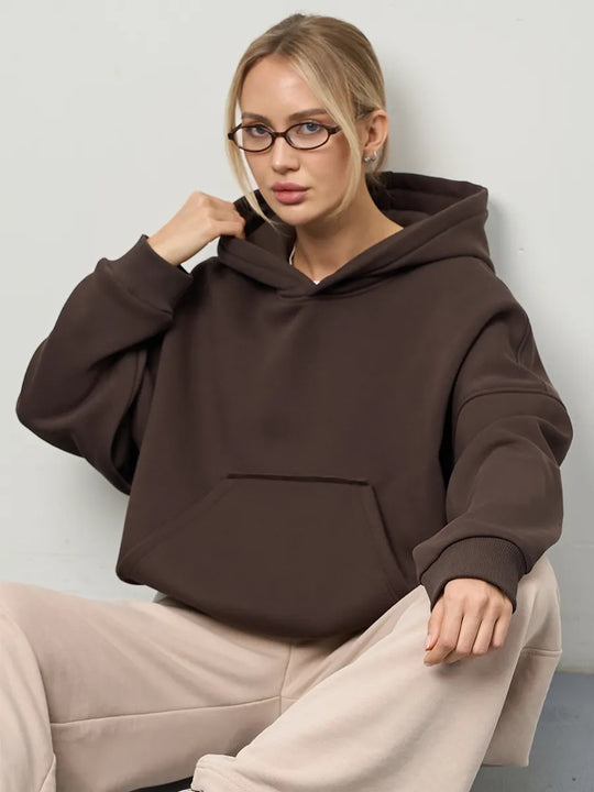 Damen lässiger Oversize-Hoodie mit Kängurutasche und weichem Innenfutter R&B